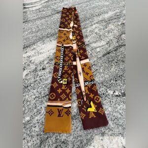 Gold and Brown Monogram bandeau Scarf